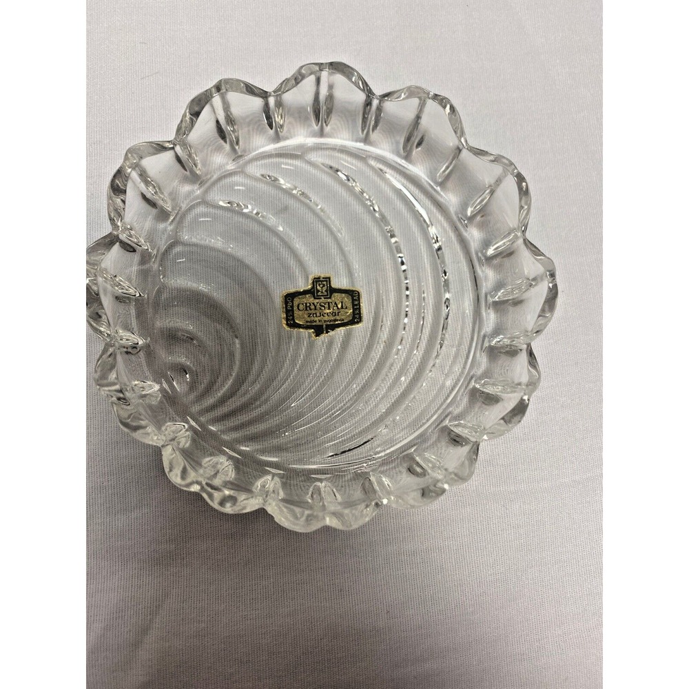 Yugoslavia 24% Lead Crystal Shell  Vintage scalloped edge ashtray Label Zajecar